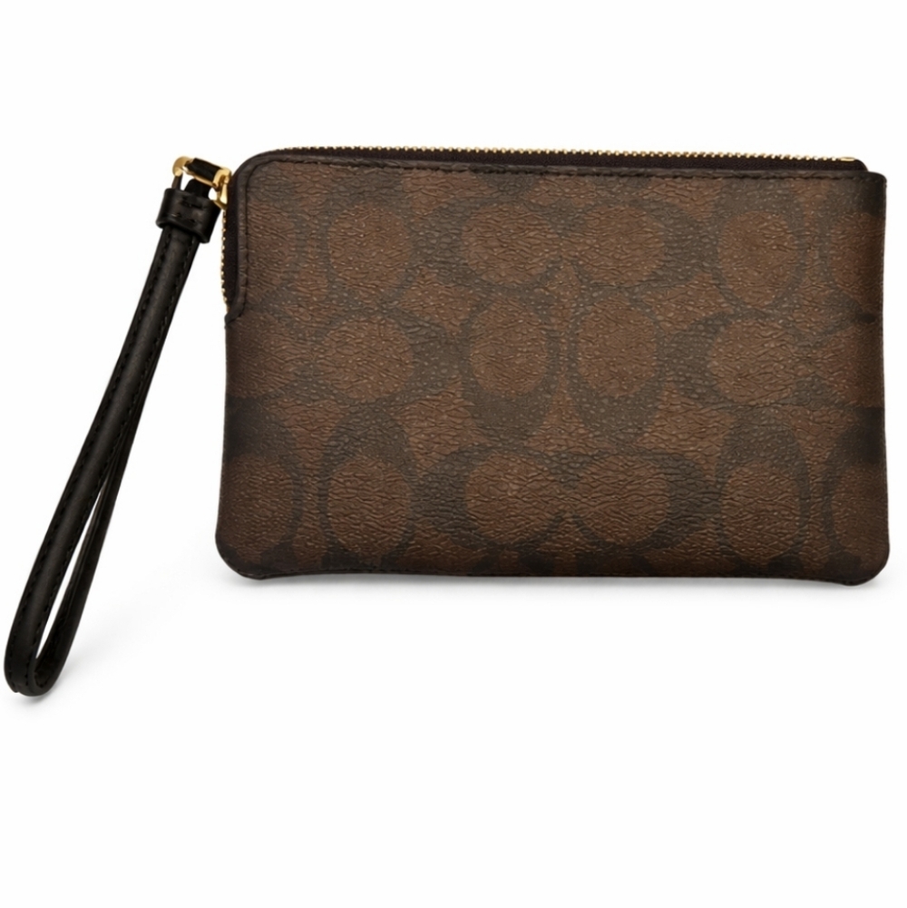 Coach Brown Signature Stripe Corner Zip Wristlet – Style C278 - Picture 2 of 7
